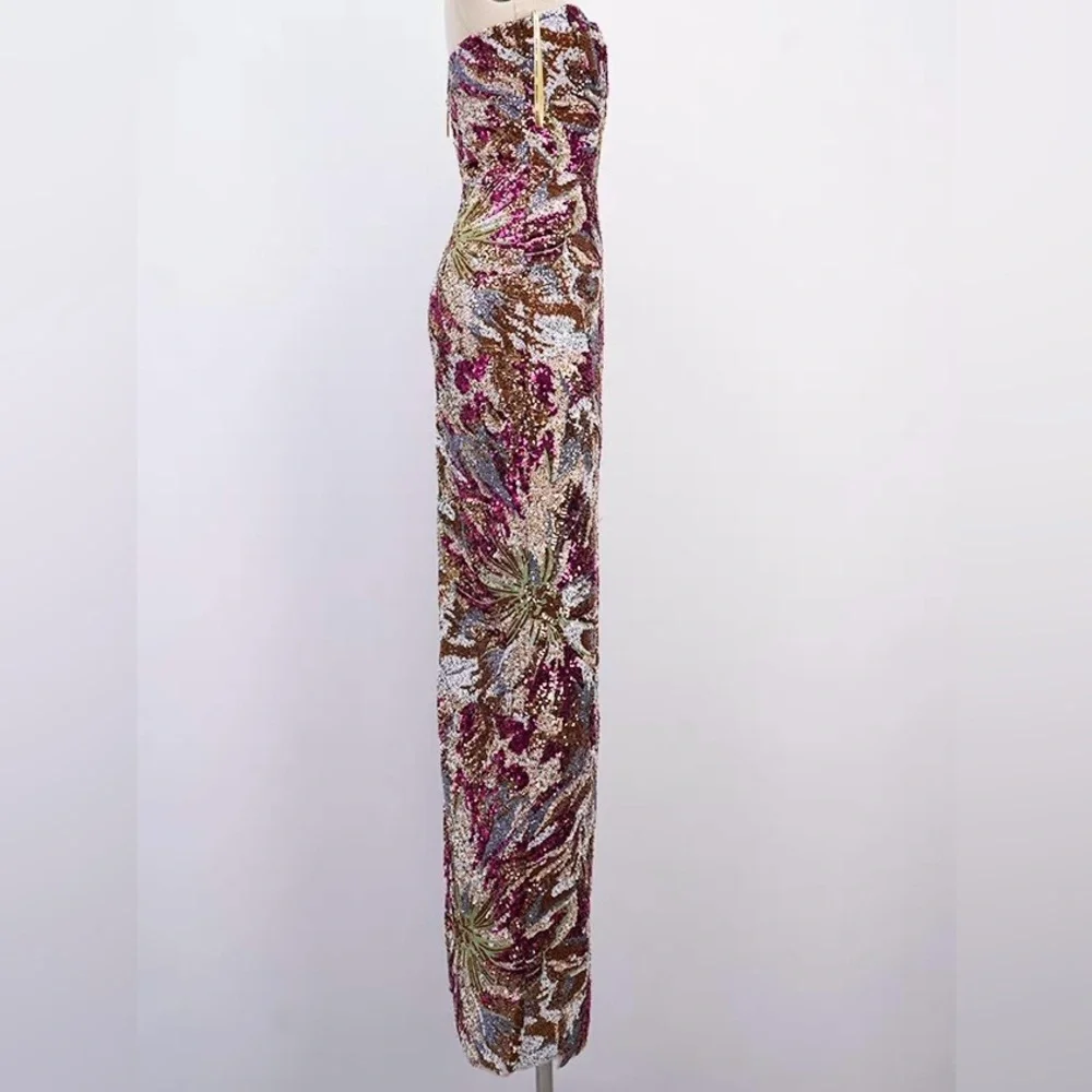 Bronx and Banco Dahlia Strapless Embroidered Sequin Gown